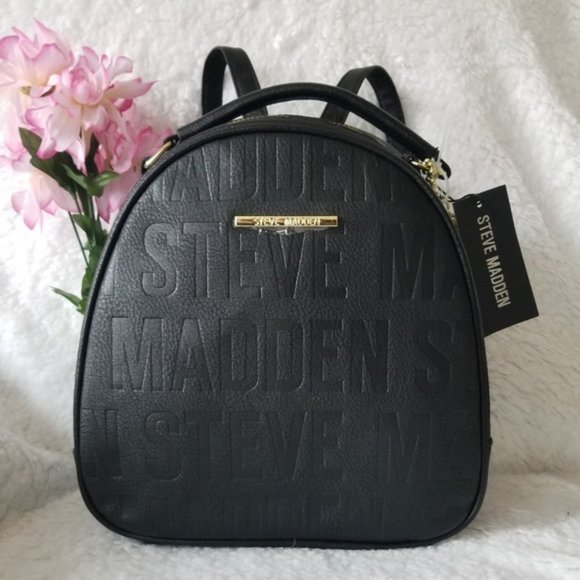 Steve Madden | Bags | Steve Madden Embossed Logo Faux Leather Backpack ...